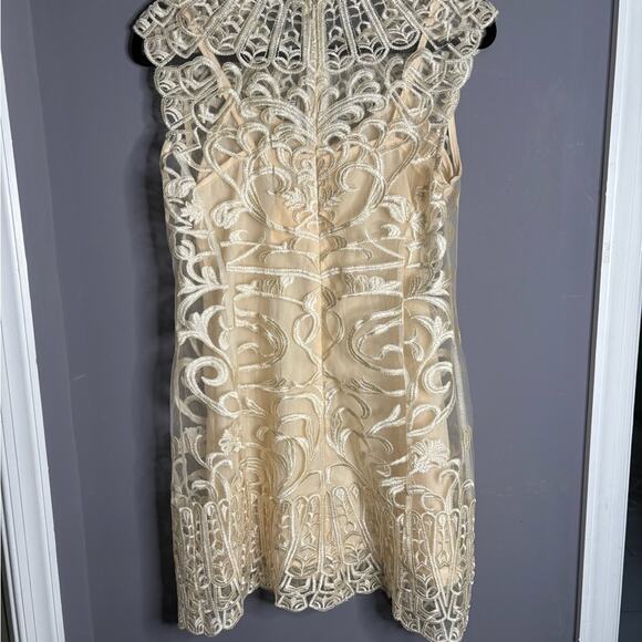 Simple City Ivory Slip Dress With Lace & Mesh Overlay Back Zipper Size Medium - Picture 4 of 7